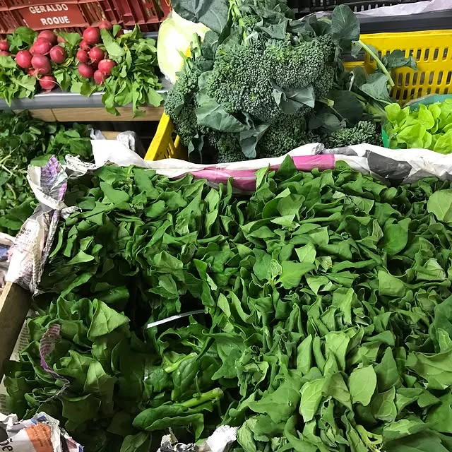 Verduras frescas expostas na Casa das Frutas L&M